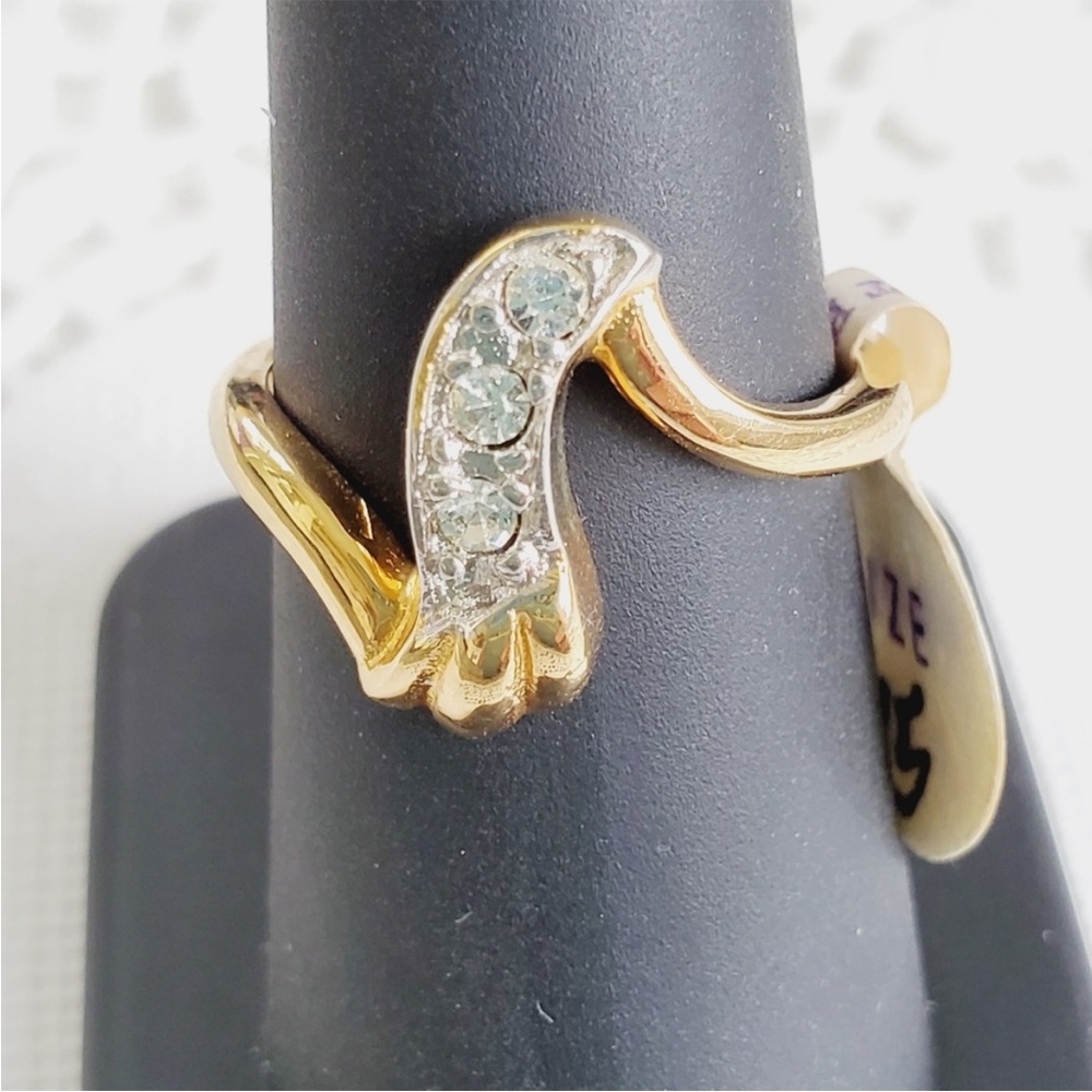 3 for $20 / 18k Wave Inspired Yellow Gold Ring with Austrian Crystals HGE